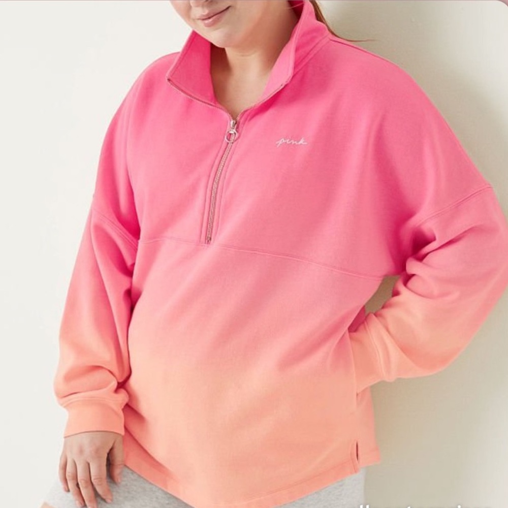 Victoria’s Secret PINK Varsity Half Zip Neon Bubble Dip Dye Medium NEW